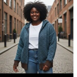 Marni x Uniqlo Knit Hooded Zip‎ Up Jacket Cardigan Blue Brown Textured XL